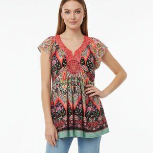 Covington Blouse Y2K Babydoll Paisley Fairy Whimsigoth Boho Black Pink L